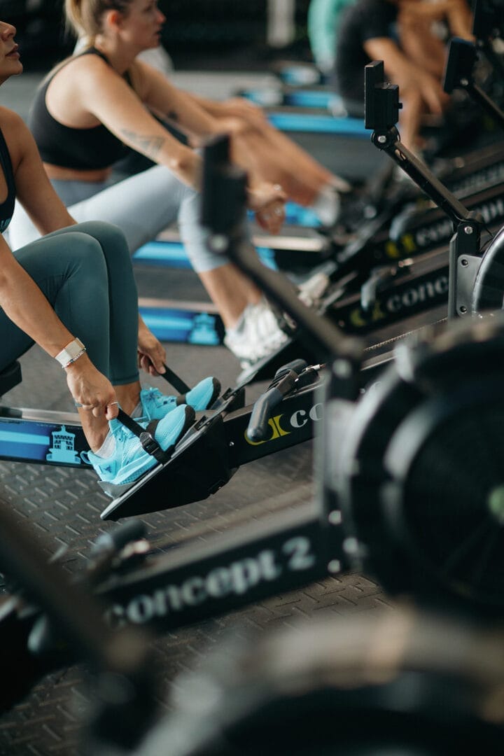 People rowing in a workout class